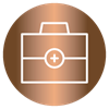 Graphic of an emergency equipment bag in a copper circle